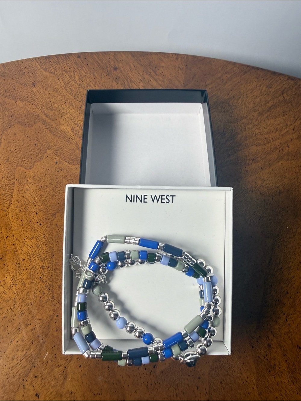 Nine West Blue, Green & Silver Multi-Strand Beaded Bracelet